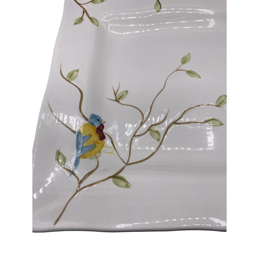 Pier 1 Robin Square Dinner Plates 10.75" vintage handpainted birds stoneware - Picture 2 of 6